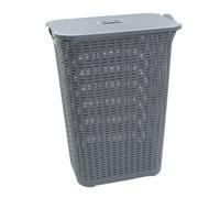 (Grey) 75L Laundry Hamper Storage Linen Clothes Washing Basket Lid Plastic Rattan Style