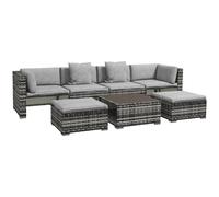 Grey 7PC Rattan Garden Furniture Set Dining Table Stools Side Shelf Patio