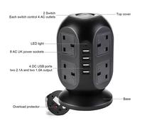 (Grey ) 8-way Tower Power Extension Cable USB Multi-Plug 3m