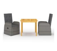 (grey, 85 cm table length/2x chair + table) vidaXL Garden Dining Set PatioTable and Chairs with Cushions Poly Rattan