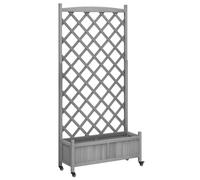 vidaXL Planter w/ Trellis and Wheels Grey Solid Wood Fir, Grey