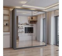 (Grey, 90cm) Double Mirror Sliding Door Wardrobe with Shelves