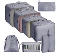 ASAB 9Pcs Packing Cubes for Travel Suitcases Portable Space Saving Double Zippered Suitcase Organiser Bags with Buckle Design Shoes Cosmetics Toiletries Waterproof Luggage Cubes Storage Bags (Grey)