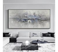 Grey Abstract Art Painting Blue and Gray Canvas Art Prints Modern Painting Modern Large Artwork Living Room Wall Art Decor 80x160cm(31x63in) Frameless