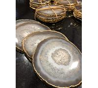 Grey Agate Gold Edge, Gilded, Microcrystalline Quartz Premium Coasters (Set of 4) Gift
