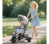 (Grey) AIYAPLAY 6 in 1 Kids Trike, Toddler Tricycle with Parent Handle