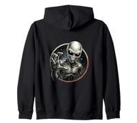 Grey Alien ET Sci-Fi Space Visitor Dark Universe Zip Hoodie