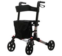 Grey Aluminium 4 Wheel Rollator Walking Aid - Flat Folding - 136kg Weight Limit