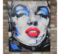Grey and Blue Women Face Canvas Wall Art