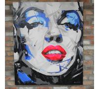 Grey and Blue Women Face Canvas Wall Art - Fabric