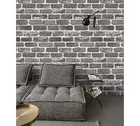 Grey and Brown Brick Wallpaper,44.5 x 1000 cm Grey Brick Effect Wallpaper Self Adhesive Bricks Wall paper Stone Wall paper Self Adhesive Furniture Wrap for Living Room,Bathroom,Kitchen,Drawer,Cabinets