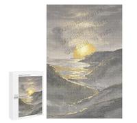 Grey and Gold Decor Mountain 1000 Piece Wooden Jigsaw Puzzle for Adults - Modern Landscape Design, Mindful Solo Activity, Gift for Art Lovers, Finished Size 30 x 20 Inches