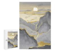 Grey and Gold Decor Mountain 1000 Piece Wooden Puzzle - Scenic Art for Adults, Modern Landscape, Mindful Activity, Finished Size 30 x 20 Inches
