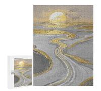 Grey and Gold Decor Mountain 500 Piece Wooden Jigsaw Puzzle for Adults - Modern Landscape Design, Mindful Solo Activity, Gift for Art Lovers, Finished Size 21 x 15 Inches