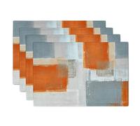 Grey and Orange Placemats Set of 4,Washable Heat Resistant Non-Slip Gray Placemats for Dining Table Coffee Kitchen Decor Modern Art Farmhouse Cloth Table Mat 12x18 Inch Burnt Dark Orange Place Mats