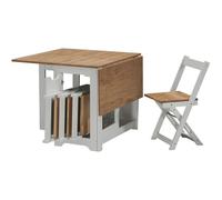 Grey and Pine Drop Leaf Dining Table Set with 4 Chairs - Seats 4 - Santos