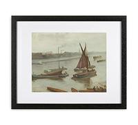 Grey and Silver Old Battersea Reach by James McNeill Whistler, Framed Wall Art - Print of Classic Thames River Painting Gift for Any Room (15"x12" Black Frame)