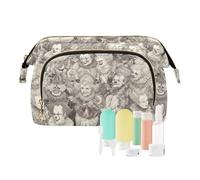 Grey and White Cartoon Circus Clown Cosmetics Bag Zipper Large Make Up Bag Women's Coin Change Purse for Makeup Organizer
