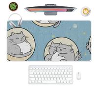 Grey and White Chubby Cats Desk Mat Gaming Mouse Mat Non-Slip Gaming Mouse Pads 90 X 40 cm Mousemat Office Accessories for Desk Work from Home Gifts Large Mousepad for Office Home Computer Laptop