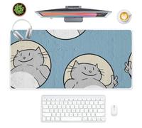 Grey and White Chubby Cats Desk Mat Large Mouse Mat Non-Slip Mouse and Keyboard Pad 80 X 30 cm Mousemat Office Accessories for Desk Home Gifts Deskpad for Office Home Computer Laptop