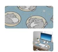 Grey and White Chubby Cats Desk Mat Non-Slip XXL Mouse Mat with Smooth Surface Pu Leather Gaming Mouse Pad 90X42 cm Large Mousemat Desk Decor Accessories Gifts Mousepads for School Home Office Table