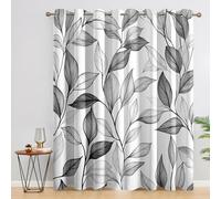 Grey and White Curtains for Living Room, Bedroom, Leaf Minimalist Blackout Curtains 90 x 90, patterned Drapes 90 inch Drop, Thermal Insulated Eyelet Window Treatments, 2 Panels PM169