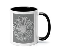 Grey And White Fashion Daisies Ceramic Coffee Mug with Handle 11 Ounces, Porcelain Mug Coffee Cup Tea Mug Water Cup Ideal for Coffee,Tea,Latte,Cappuccino,Microwave & Dishwasher Safe Unique Gift Cup