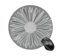 Grey And White Fashion Daisies Round Mouse Pad, Non-Slip Rubber Base Waterproof Washable, Computer Mouse Mat for Office Gaming Studying, Premium-Textured Durable Portable Circle Mousepad for Desktop P