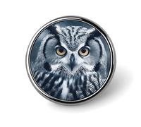 Grey and White Owl Round Brooch Pin Aluminum Alloy Badge Pin Personalized Lapel Pin with Smooth Edges Fashion Accessories for Shirts Jackets