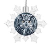 Grey and White Owl White Glitter Snowflake Ornaments 3D Hanging Snow Flake Christmas Ornaments with Silver Rope Shatterproof Decorations for Winter Wonderland Xmas Tree Holiday Party