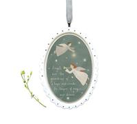 Grey and White Porcelain Christmas Angel Oval Hanging Decoration - Elegant Ceramic Ornament for Holiday Décor and Gift