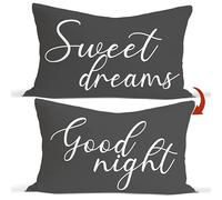 Grey and White Reversible Throw Pillow Covers for Bed, Sweet Dreams Good Night 12 x 20 Lumbar Pillowcase Decorate Bedroom Guest Room
