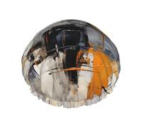 Grey And Yellow Abstract Art Painting Double layer women's shower cap, reusable, large size design suitable for all hair lengths, suitable for girls, spa and home salon use.
