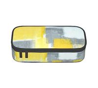 Grey and Yellow Abstract Art Painting Large Pencil Case for Girls and Boys, Aesthetic Pencil Bag with Multi Compartments for Adults, Office Stationary Organizer Practical for Kids Teenage Women Men