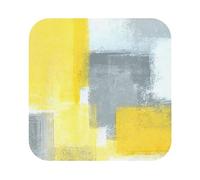 Grey And Yellow Abstract Art Painting Leather Coaster Set Of 6-4 Inch Stain And Scald Resistant Coasters - Multi-Shape, For Restaurant And Office