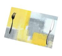 Grey And Yellow Abstract Art Painting Placemats Set Of 6.Heat-Resistant,Washable And Reusable. Table Mat For Indoor And Outdoor Use.30x45cm.