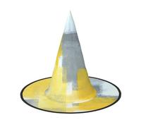 Grey And Yellow Abstract Art Painting Print Teens Adults Halloween Witch Hat Unisex Cap For Wide Brim Carnivals Party Accessory