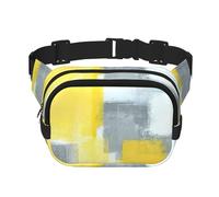 Grey And Yellow Abstract Art Painting Print Unisex Square Double Layer Waist Bag Crossbody Fanny Pack Travel Workout Accessory, Black, One Size, Black, One Size