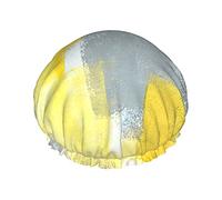 Grey And Yellow Abstract Art Painting Shower Cap Shower Caps For Women Double-Layer Waterproof Shower Caps, Reusable.