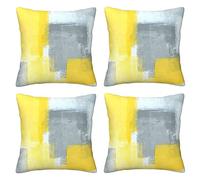 Grey And Yellow Abstract Art Painting Throw Pillow Cases 4 Pack Square Pillowcases Super Soft Pillow Protectors With Zipper For Couch Livingroom Sofa Bed Office Car,40x40 Cm
