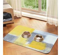 Grey And Yellow Abstract Art Painting,Waterproof Pet Feeding Mat,PU Leather Placemats for Cat Dog Water Bowl,Food Mats,40x60cm