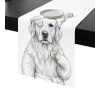 Grey Animals Table Runner 72 Inches Long, Funny Dog with Bath Wrap Cucumber Slice Gray Modern Washable Table Runners Heat-Insulation Kitchen Dining Table Decorations for Home Party Decor, 13"x72"