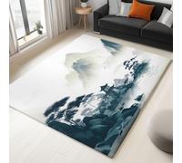 Grey Area Rugs - 80 x 150 cm Ink Chinese Landscape Architecture, Machine Washable Non-Shedding Carpet, Faux Wool Short Pile Rugs, Soft Non-Slip Carpet for Bedroom Living Room