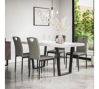 (Grey) Aria Dining Table And Chairs - Marble Effect Table w 4-6 Monza Linen Chair