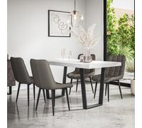 (Grey) Aria Dining Table And Chairs - Marble Effect Table w 4-6 Nova Faux Leather Chair