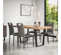 (Grey) Aria Dining Table And Chairs - Oak Effect Table w 4-6 Monza Faux Leather Chair