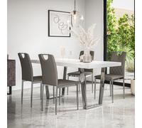 More4Homes Aria Dining Table And Chairs - White Marble Effect Top W Chrome Legs + 6 Monza Faux Leather Dining Chairs W Chrome Legs (Grey)