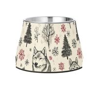 Grey Autumn Safari Wolf Raised Pets Water Bowl Elevated Stainless Steel Water Food Bowl for Medium Dogs Whisker Friendly