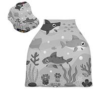 Grey Baby Sharks Ocean Stretchy Baby Car Seat Cover,Canopy Nursing Covers,Soft Breathable Windproof Scarf Changepad for Winter Infant Breastfeeding Boys