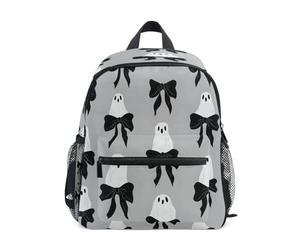 Grey Background Ghost Bow Pattern Toddler Backpack, Boy Backpack Preschool Bag Kindergarten Schoolbag Nursery Travel Bag for Girl